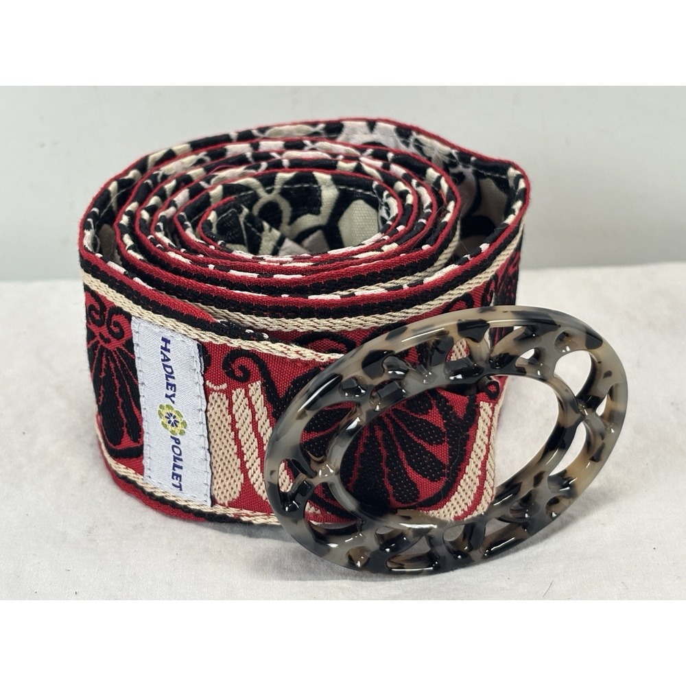 Hadley Pollet Floral Jacquard Reversible Belt with Tortoise Shell Buckle 41"
